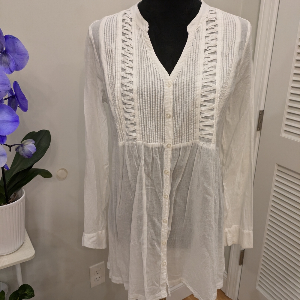 Calvin Klein Jeans White Long Sleeve Pleated Tunic Size L
